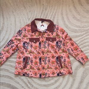 SHEIN Frida Kahlo Pink and Brown Floral Jacket
